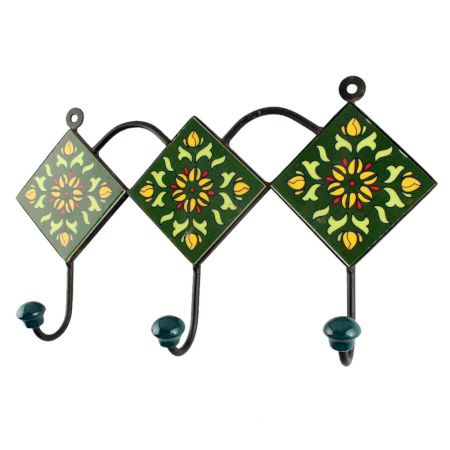 Forest Green Wheel Flower Ceramic Tile Wall Hook